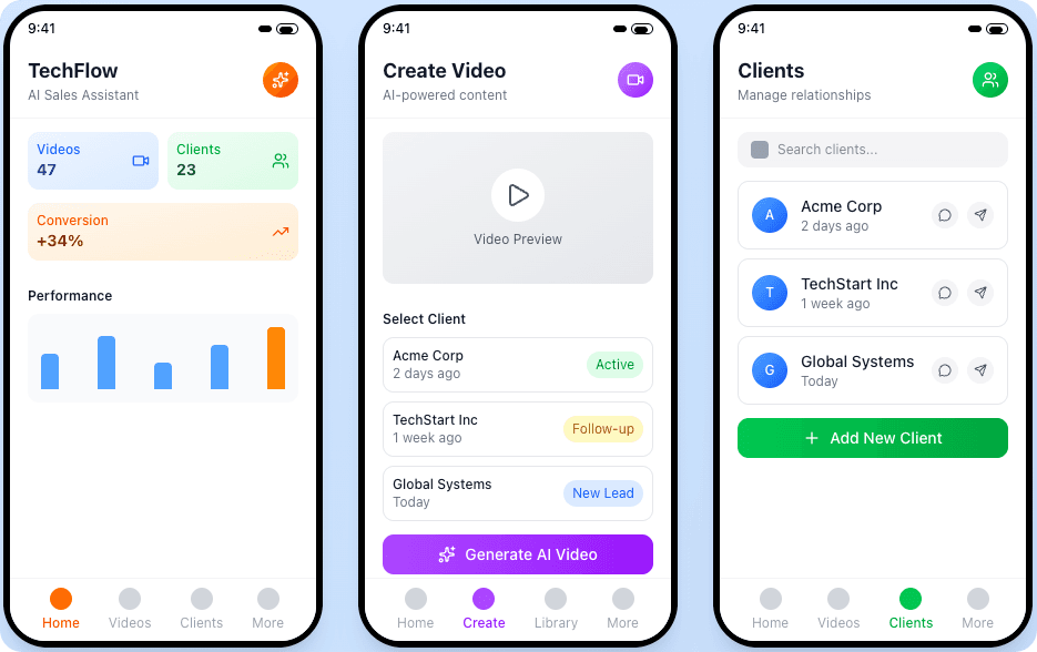 TechFlow mobile app interface